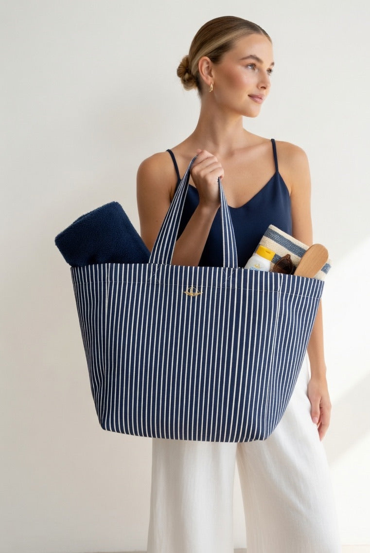 Strandtasche mit Streifen, ideal für den Sommer – Taschen für Damen.