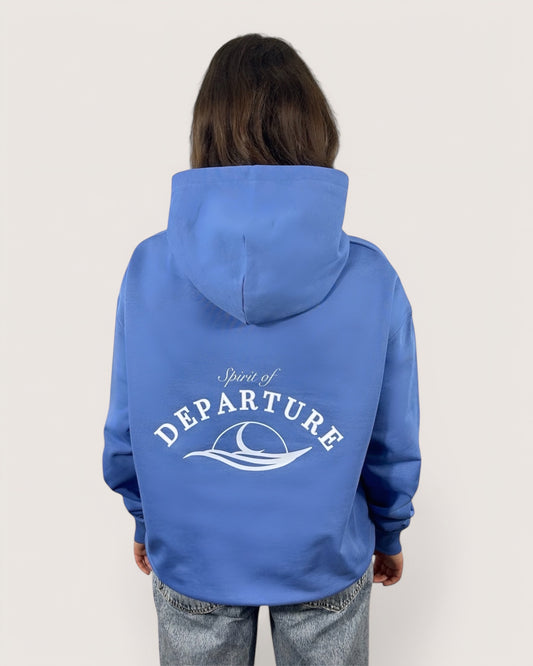 Blauer Hoodie Women mit Backprint Spirit of Departure 